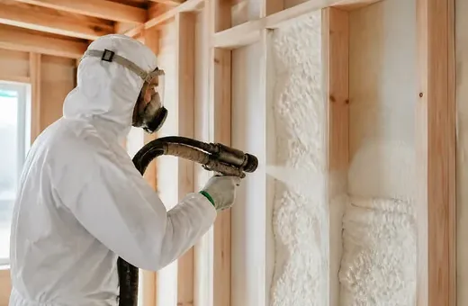 Closed-cell spray foam applied between wall studs