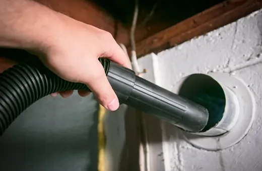 Vacuum nozzle cleaning a wall exhaust opening